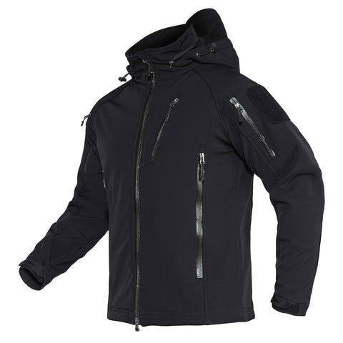 TACVASEN Waterproof Jackets Mens Work Softshell Jacket Outdoor Tactical Military Jacket Winter Fleece Jacket Full Zip Hoodie Black