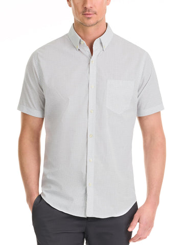 Van Heusen Men's Wrinkle Free Short Sleeve Button Down Check Shirt, Bright White Minicheck, Medium