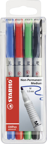 OHP Pen - STABILO OHP Pen Soluble - Medium - Wallet of 4 - Assorted Colours