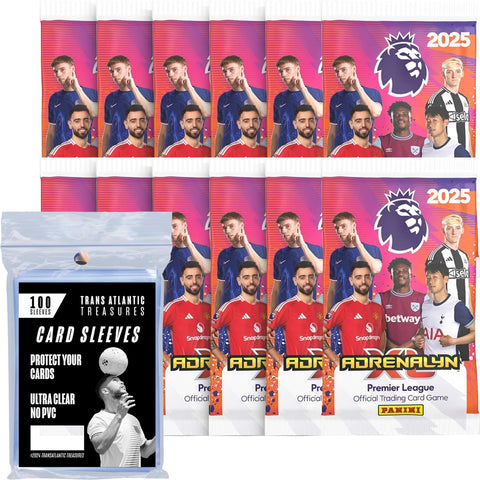 TransAtlantic Treasures Premier League Soccer Trading Cards, 12 Packs + 100 Sleeves, 96 Cards Total
