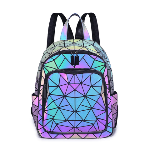 RANSUU Geometric Bags Reflective Backpack Womens Handbag Holographic Holo Shoulder Bag Purse Geometric Luminous Bags Set Mobile Phone Case, No.a, One size