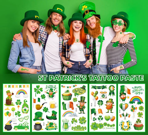 100 PCS St. Patrick's Day Temporary Tattoos,Face Body Shamrock Accessories Tattoos Stickers for Saint Patrick's Day Party Favor Decoration(Style Two)