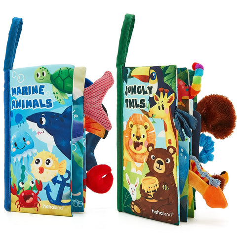 hahaland Baby Books 0-6 Months - 2PCS Baby Toys 0-6 Months Baby Toys 6-12 Months - Touch & Feel Tummy Time Books, Baby Boy Gifts, Baby Easter Basket Stuffers 0 3 4 6 Month Old Toys