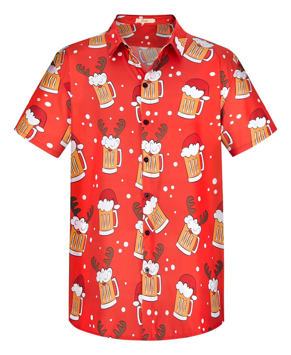 Yoimira Hawaiian Shirts for Men, Print Mens Casual Short Sleeve Button Down Shirts Floral Aloha Beach Shirt, Red-christmas Cheers, XL
