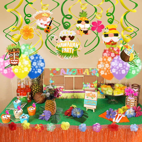 Konsait 30Count Hawaiian Decorations Luau Party Hanging Swirls, Pineapples Hibiscus Guitar Swirls for Tropical Summer Holiday Beach Pool Party Favors Supplies Decorations