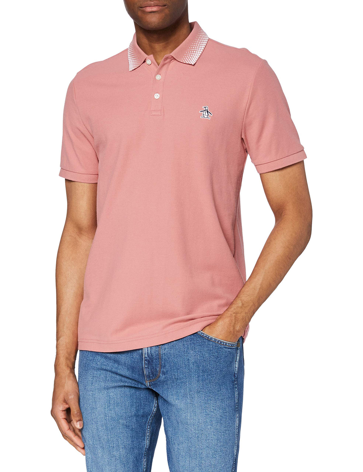 Original Penguin Men's Checkered Collar Polo Shirt, 678 Dusty Rose, X Small