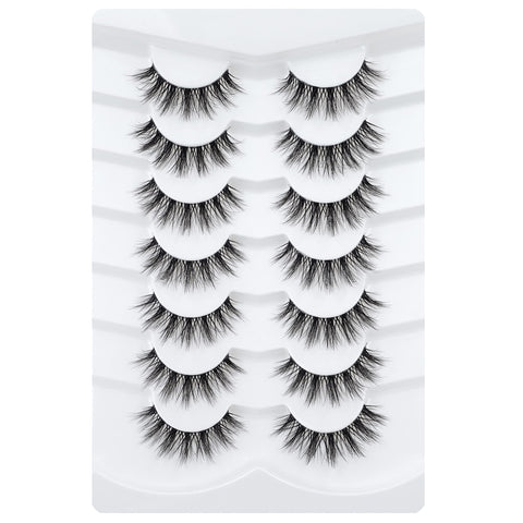 3D Clear Band False EyeLashes Natural Look Cat Eye Wispy Fake lashes Short Supernatural Cross Soft Reusable Lashes 7 Pairs-Happy Heartbeat(No.213)