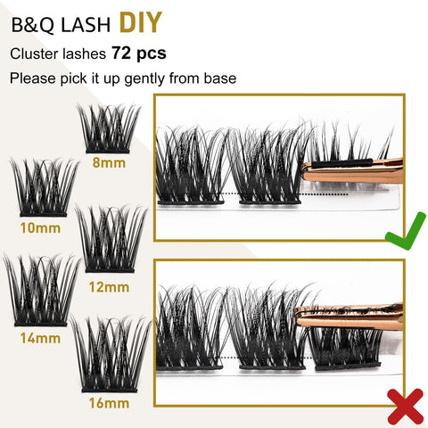 Lash Clusters B16 D Curl 8-16MIX DIY Eyelash Extensions 72 Clusters Lashes (B16,D-10mm new)