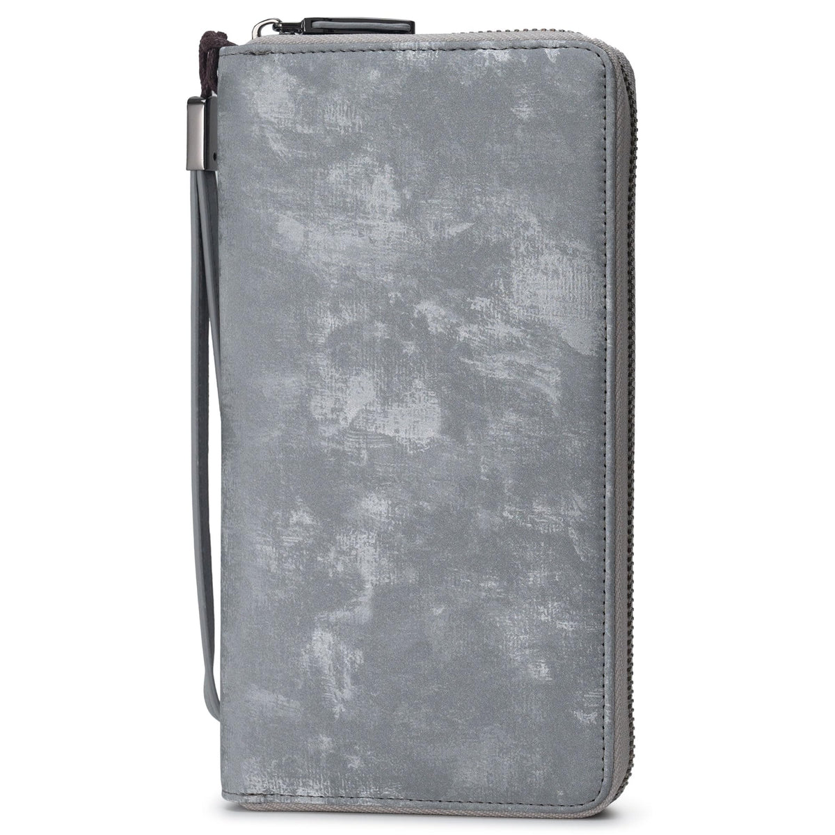 Bveyzi Women RFID Blocking Wallet Leather Zip Around Phone Clutch Large Capacity Ladies Travel Purse Wristlet (Vegan Grey)