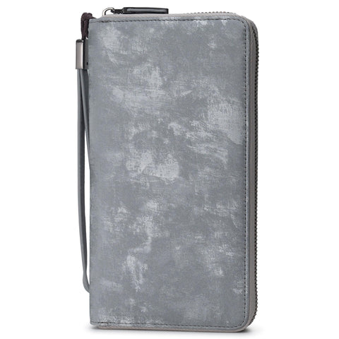 Bveyzi Women RFID Blocking Wallet Leather Zip Around Phone Clutch Large Capacity Ladies Travel Purse Wristlet (Vegan Grey)