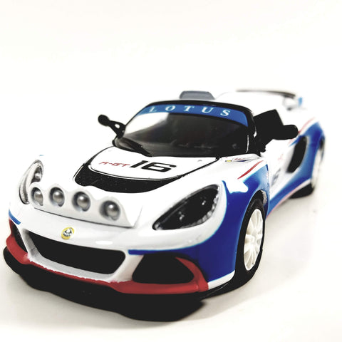Kinsmart. 2012 White and Blue Lotus Exige 16 R-GT 1/32 Scale Hardtop Diecast Car,SMALL