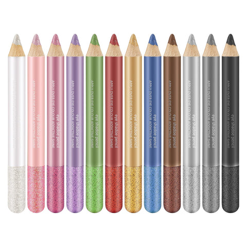 Boobeen Glitter Eyeliner Set - 12 Pcs Colored Metallic Cream Eyeliners & Eyeshadow Pencil Sticks, Long Lasting Gorgeous Makeup Pen for Women
