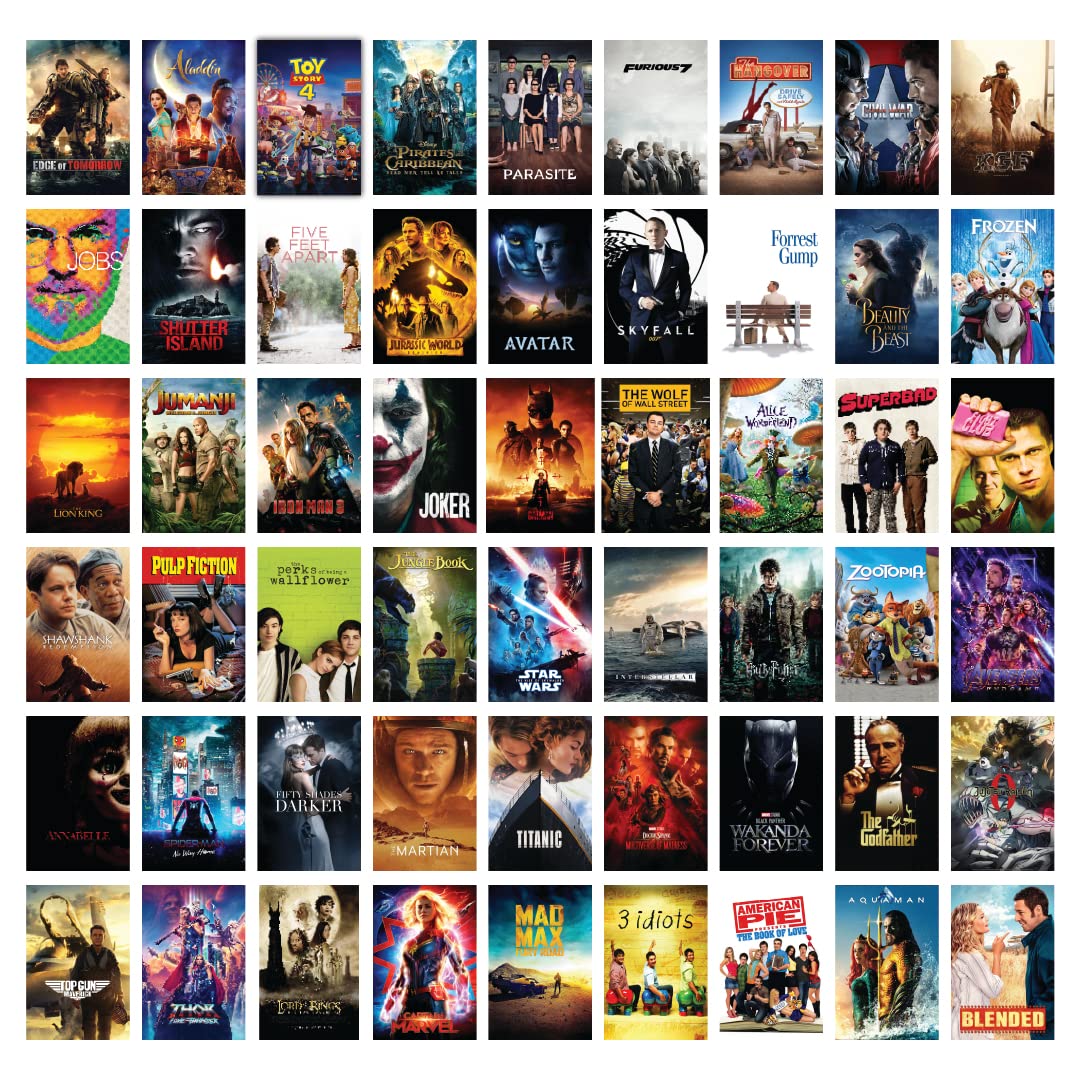Pack of 54 Movie Posters Wall Collage Kit - 4 x 6 Inches Poster for Wall Decor - Wall Art for Bedroom, Living Room, Office - Glue Dots Included