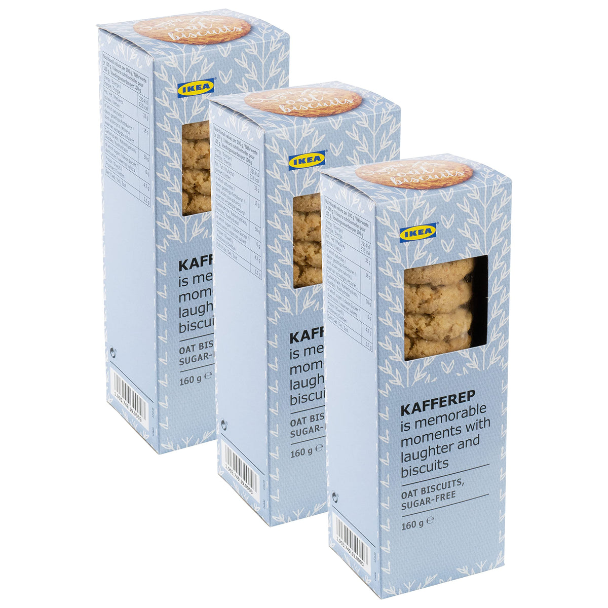 Ikea KAFFEREP Swedish Biscuits, Chunky Oat Cookie Biscuits, Sugar Free - Set of 3 x 160g Packs