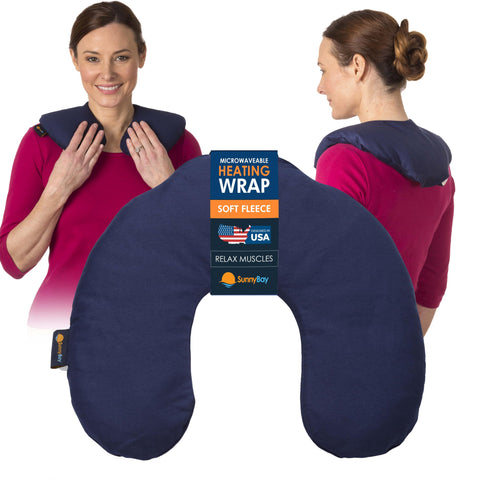 SunnyBay Microwave Heating Pad, Microwavable Cold or Heated Neck Pillow with Shoulder Coverage, 2.5 lb Moist Bean Bag Compress with Washable Cotton Cover,15x15 inches (Unscented Blue)