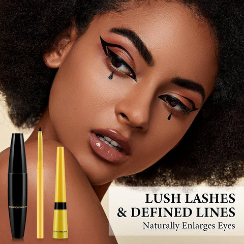 Boobeen 4D Silk Fiber Mascara & Eyeliner Pen, Long Lasting Waterproof Mascara and Eye Liner set, Volume and Length Mascara to Enlarge Eyes, Smudge-Proof Liquid Eyeliner for Eye Makeup