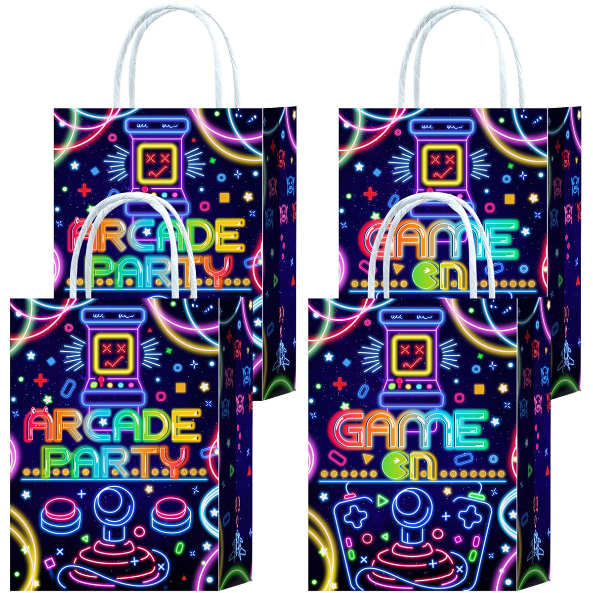 16 Pieces Game on Goodie Bags for Gamer Birthday Party Supplies,Arcade Gaming Gift Snacks Treat Candy Party Favors Bags with Handles for Kids Adults Video Game Theme Party Decorations (Arcade-Blue)
