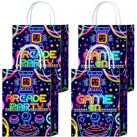 16 Pieces Game on Goodie Bags for Gamer Birthday Party Supplies,Arcade Gaming Gift Snacks Treat Candy Party Favors Bags with Handles for Kids Adults Video Game Theme Party Decorations (Arcade-Blue)