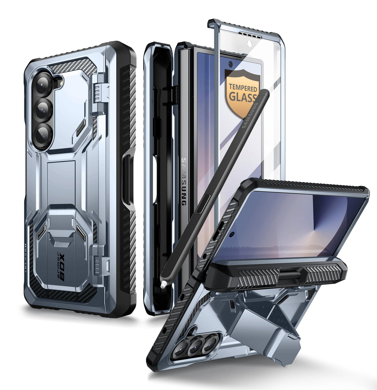 i-Blason for Samsung Galaxy Z Fold 6 Case with S Pen Holder, [Built-in Tempered Glass Screen Protector & Stand], Military-Grade Protective Phone Case for Samsung Z Fold 6, Armorbox Series (Tilt)