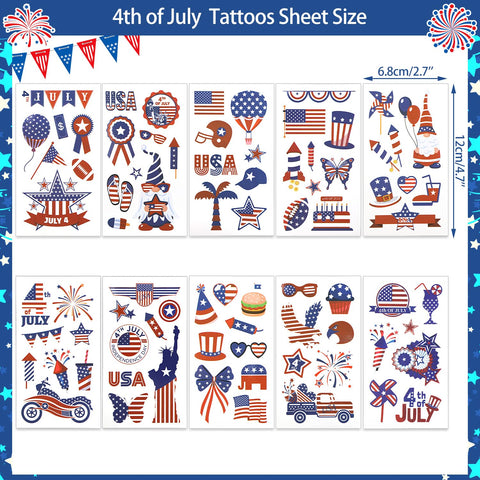 HOWAF 88pcs 4th of July Temporary Tattoos Set, Independence Day Full Arm Face Tattoos USA Flag Face Tattoos Sleeve Tattoo Stickers for Men Women Fourth of July Party Parade Supplies Patriotic Decor