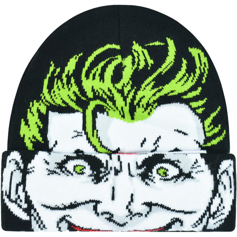DC Comics The Joker Beanie Hat, Knitted Cuffed Winter Skull Cap, White, One Size