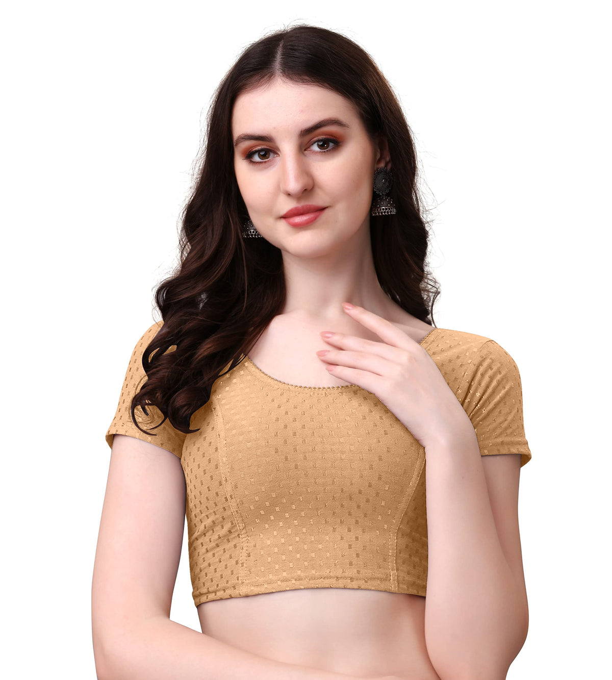 Kipzy Women's Round Neck Short Sleeve Blouse, Beige, 34