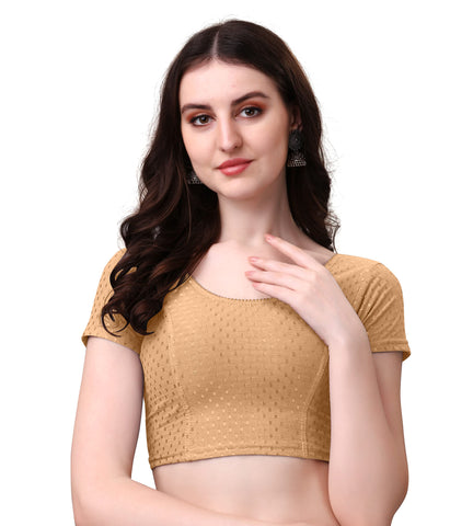 Kipzy Women's Round Neck Short Sleeve Blouse, Beige, 28