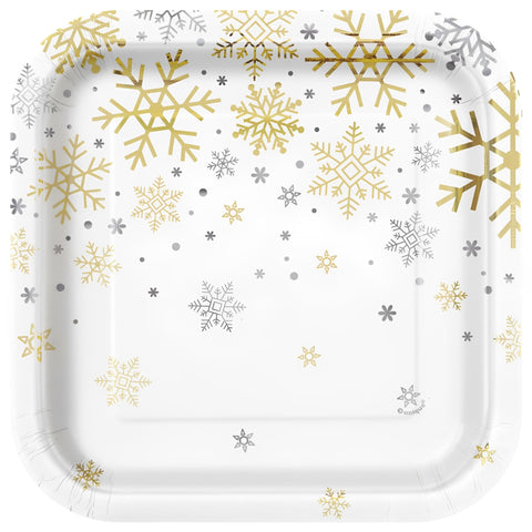 Unique Holiday Snowflakes Square Dessert Paper Cups - 7" | Silver & Gold | 8 Pcs