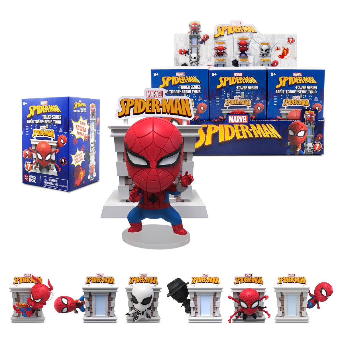 YuMe Spider-Man Tower Series Hero Box - Blind Box (6 Pack) 3" Collectible Toy Figures, Marvel Superhero Movie Inspired Set, Collectible Figurines for Adults, Boys, Girls, and Kids Ages 8+