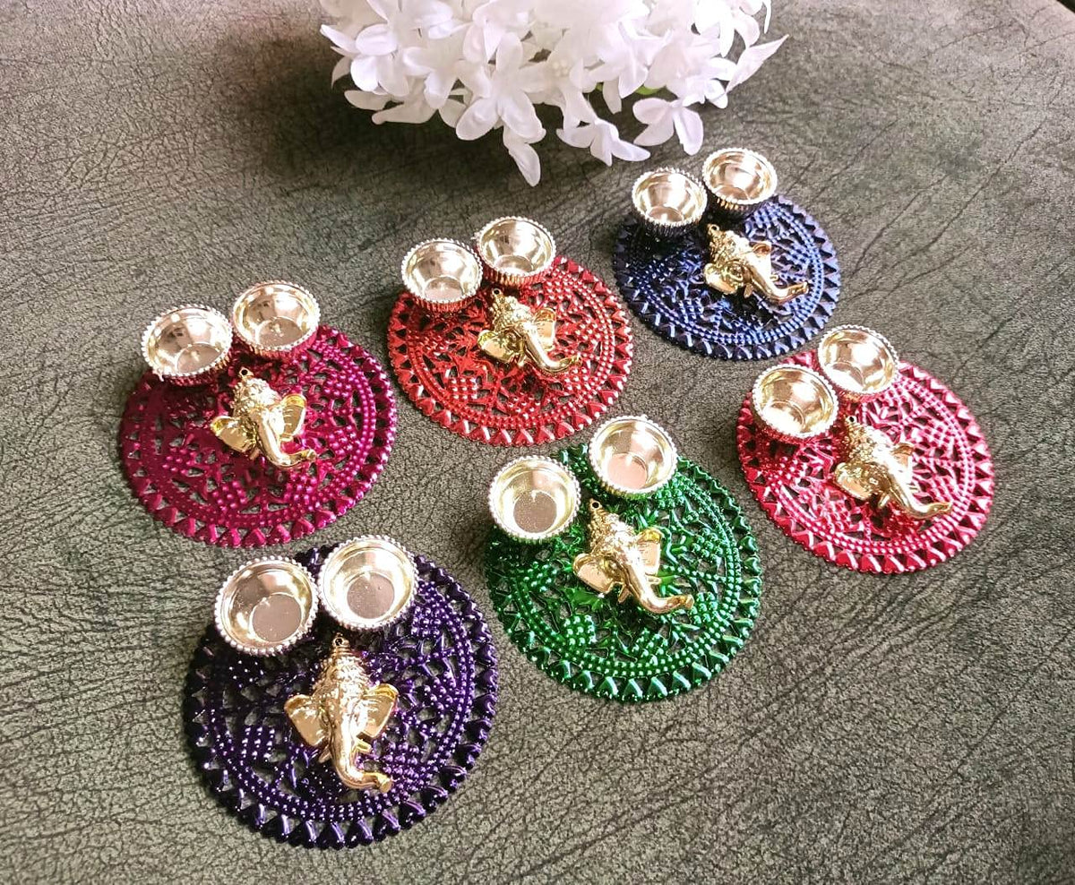 Itiha Set of 6 Multicoloured Ganesha Haldi Kumkum/Return Gift/Diwali gift/Mehendi Gift- 3.5 inches