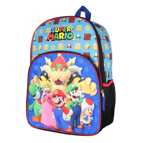 Super Mario Backpack Bowser Luigi Princess Peach Yoshi 16" Kids Bag School Travel Backpack With Quilted Front Design