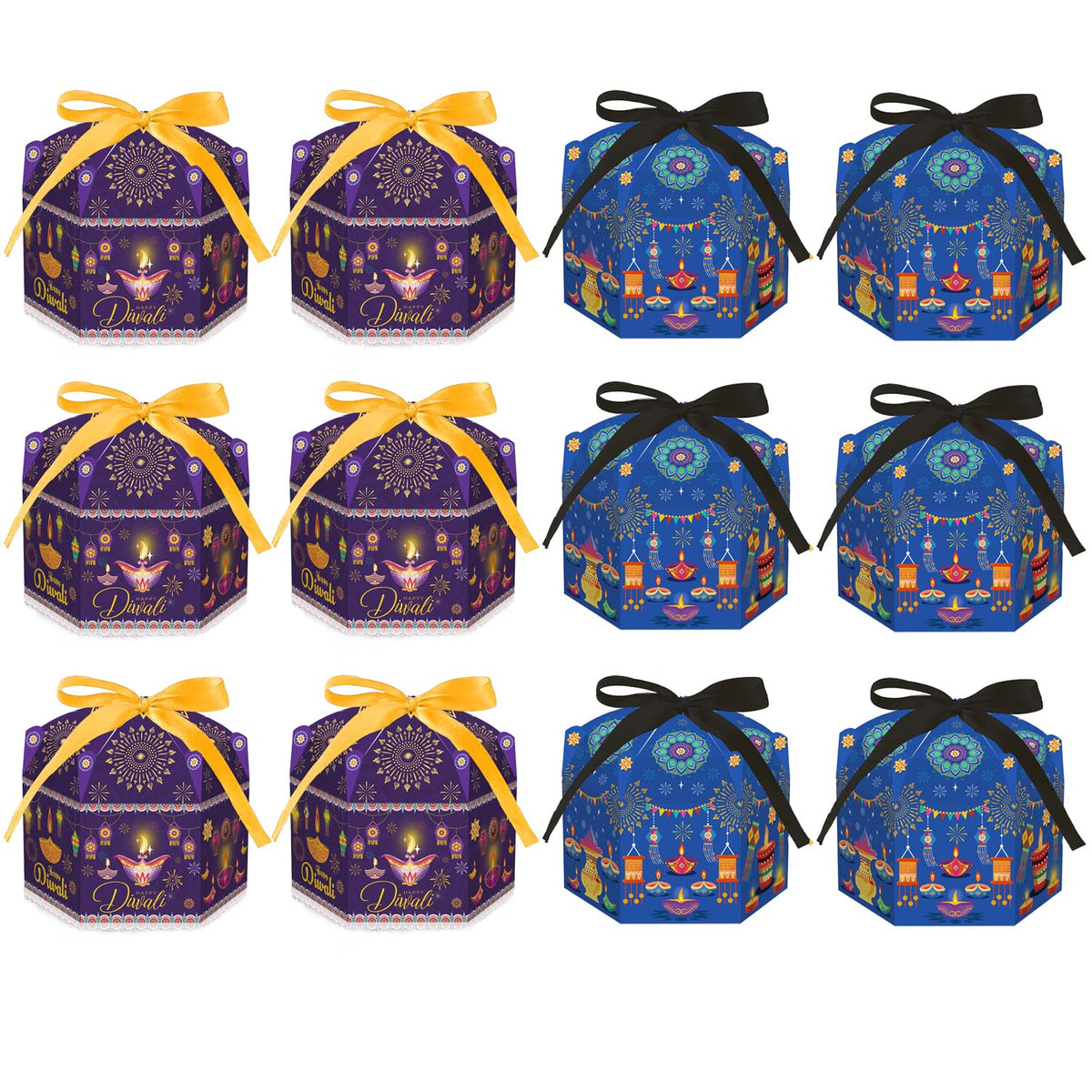 KYMY Diwali Treat Boxes, 12pcs Happy Diwali Goodie Candy Gift Boxes for Snack Sugar Chocolate, India Festival of Lights Gift Boxes, Diwali Decorations for India Festival Party Favor