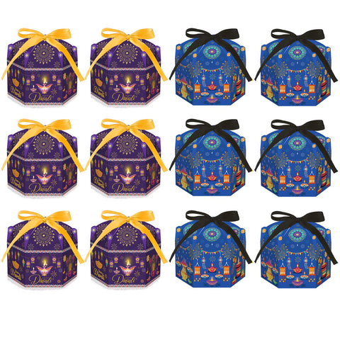 KYMY Diwali Treat Boxes, 12pcs Happy Diwali Goodie Candy Gift Boxes for Snack Sugar Chocolate, India Festival of Lights Gift Boxes, Diwali Decorations for India Festival Party Favor