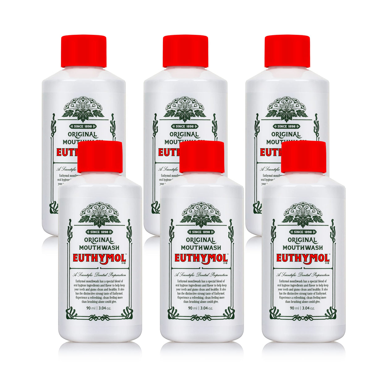 [Euthymol] Original Mouthwash, 3.0 fl oz (6-Pack) | Fresh Breath Euthymol Original Toothpaste Flavor Natural Oral Rinse Liquid with Menthol, Pink Jelly Mouthwash for Treating Bad Breath