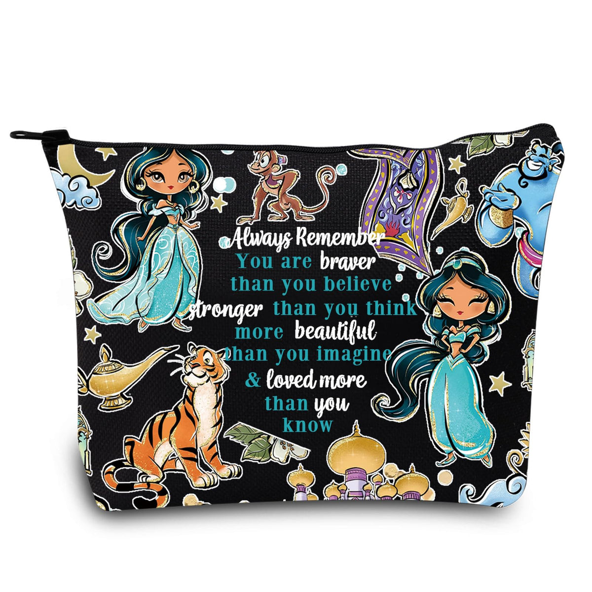LEVLO Jasmine Princess Cosmetic Make Up Bag Jasmine Fans Gift Jasmine Zipper Pouch Bag For Movie Fans (Jasmine Full Black)