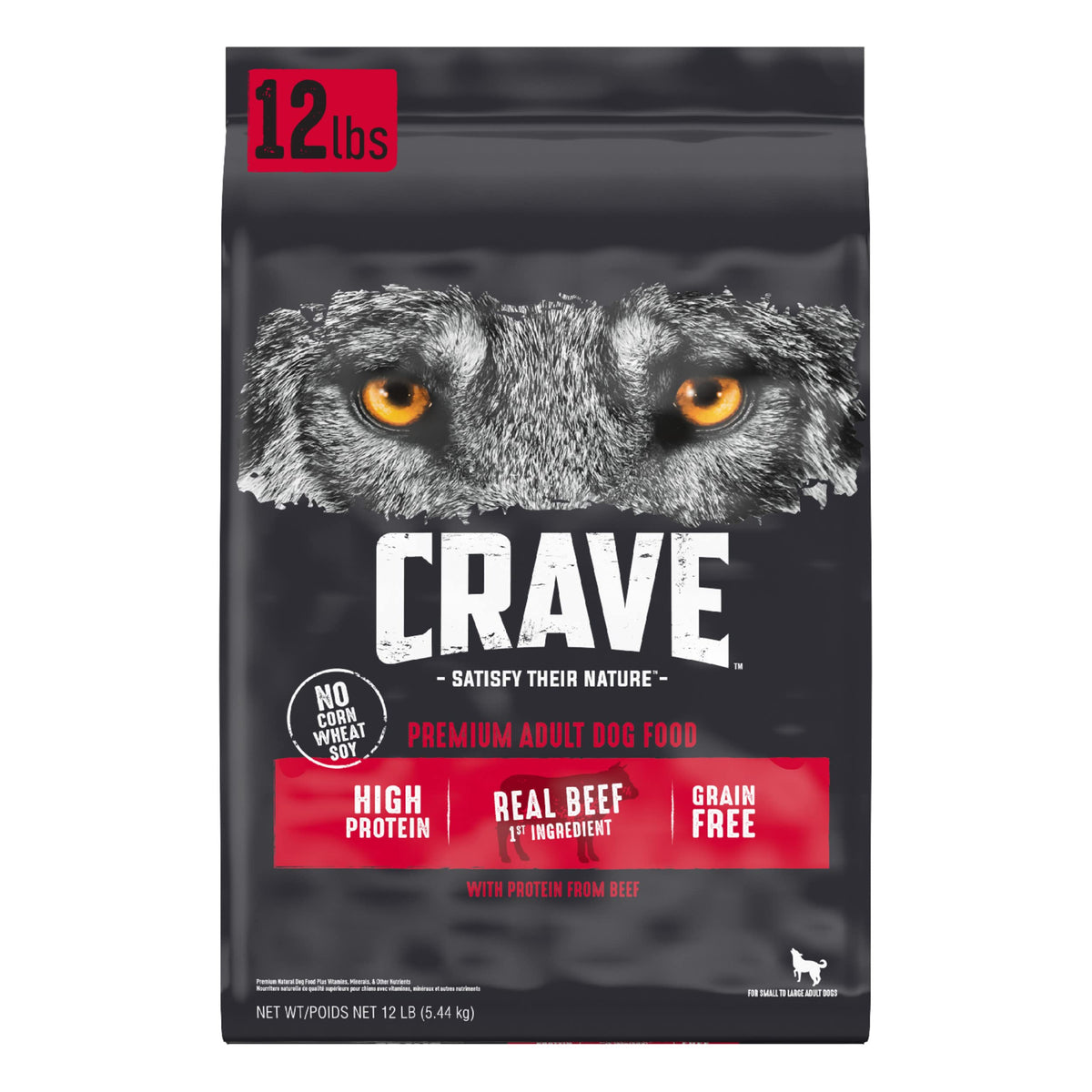 CRAVE Grain Free High Protein Adult Dry Dog Food, Beef, 12 lb. Bag