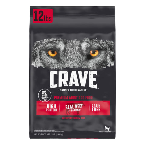 CRAVE Grain Free High Protein Adult Dry Dog Food, Beef, 12 lb. Bag