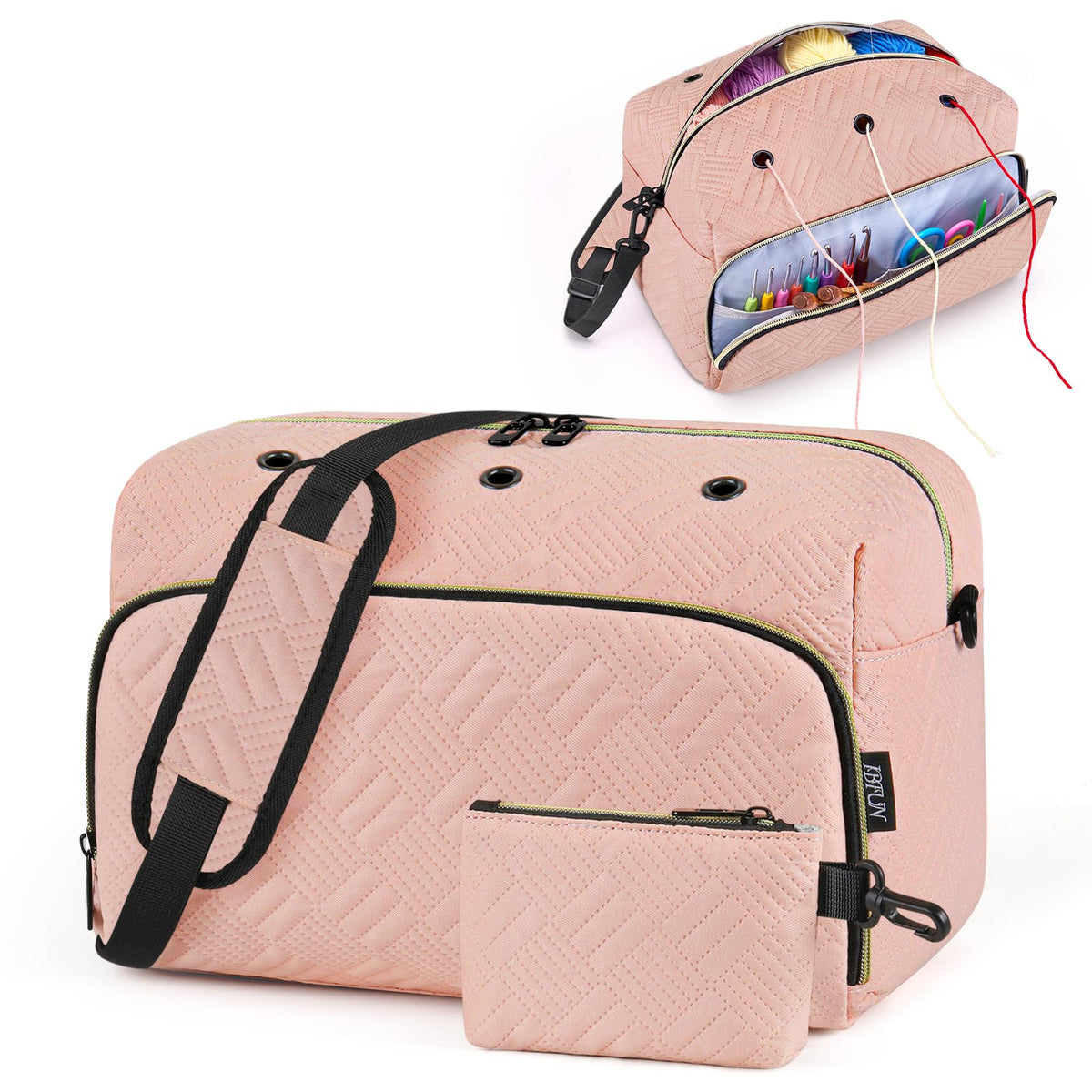 Crochet Yarn Bag Knitting Bag 2Pcs - IBFUN Yarn Storage Organizer Crocheting Bag for Beginners with Shoulder Strap for Crochet Accessories Knitting Needles Crochet Hooks Knitting
