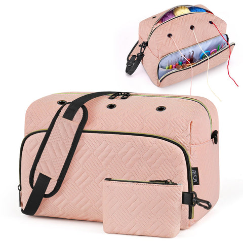 Crochet Yarn Bag Knitting Bag 2Pcs - IBFUN Yarn Storage Organizer Crocheting Bag for Beginners with Shoulder Strap for Crochet Accessories Knitting Needles Crochet Hooks Knitting
