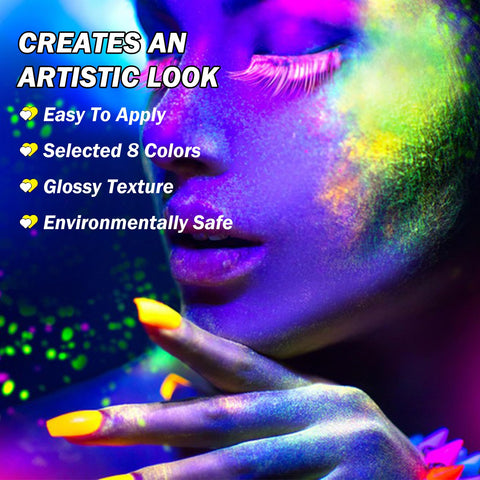 8 Colors Neon Face Paint Glow in The Dark UV Blacklight Body Paint Professional Water Activated Face Paint for Adults Kids Halloween Makeup