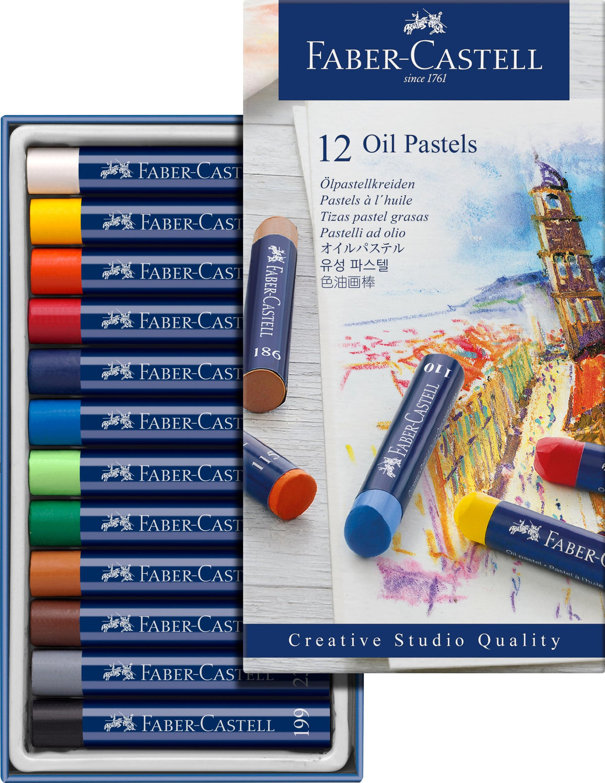Faber-Castell Creative Studio Oil Pastels, Multicoloured, Cardboard Wallet Of 12, For Art, Craft, Drawing, Sketching, Home, School, University, Colouring