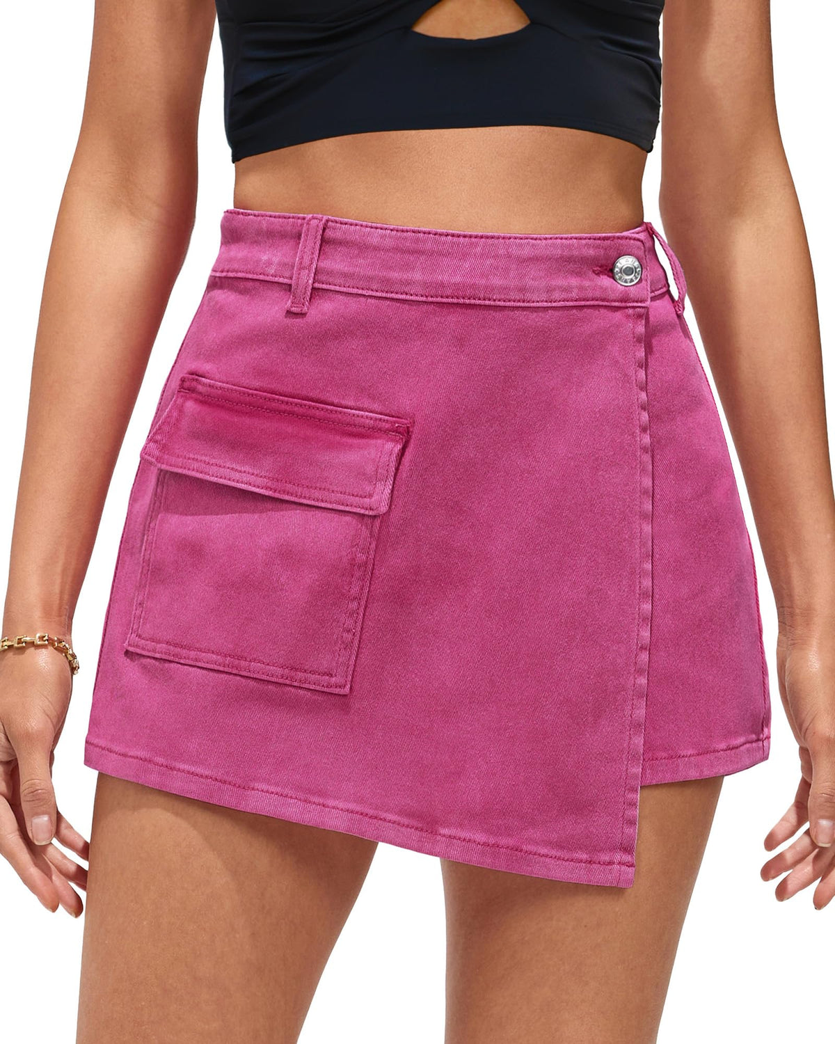 luvamia Skorts Skirts for Women Denim Pink Skirt Pink Skort Western Skirts Women Skorts with Pockets Hot Pink Large Fits Size 12 Size 14