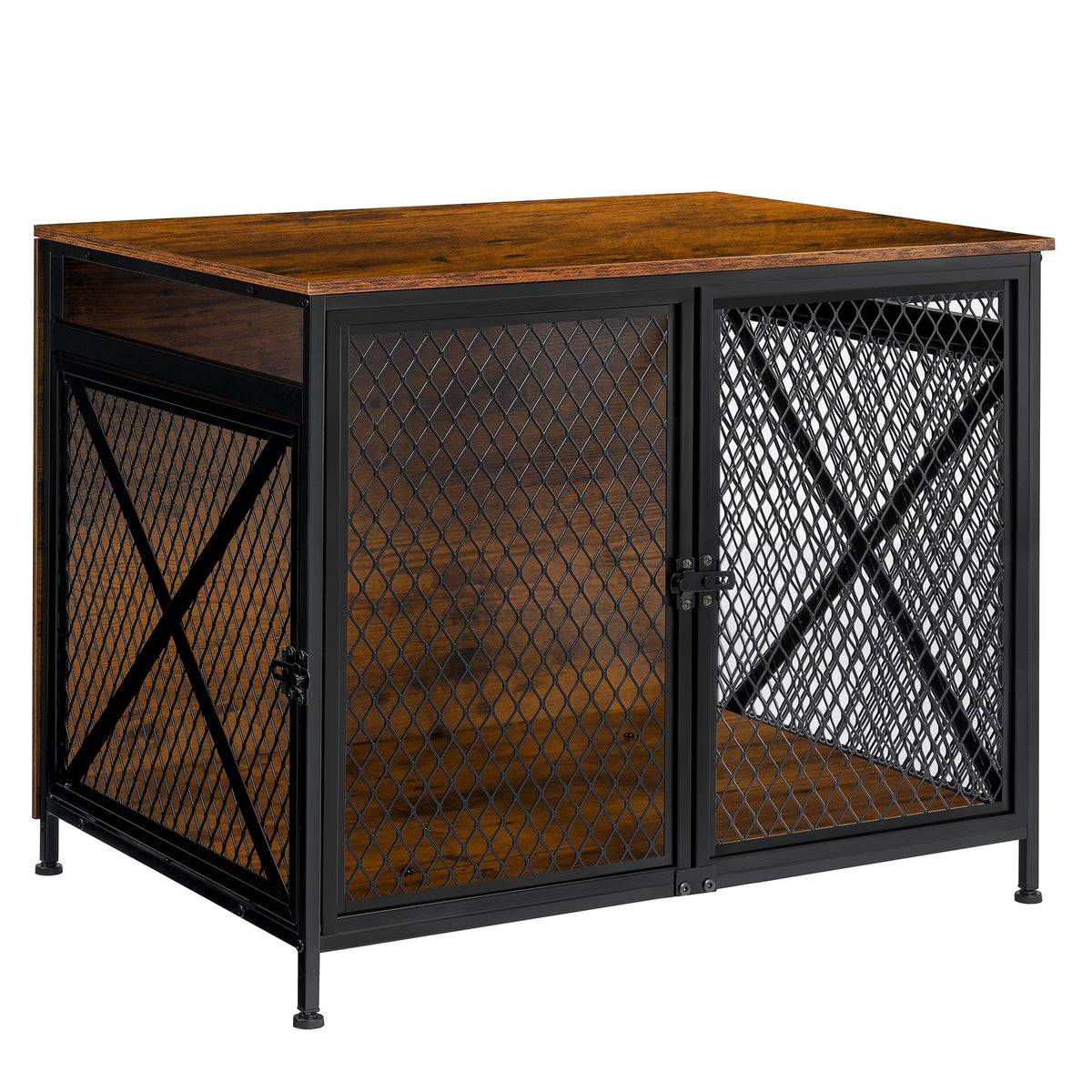 DWANTON Dog Crate Furniture, 25" L Three-Door Wooden Dog Kennel Indoor, Connectable Expansion, Wooden Dog Crate Table for Small/Medium/Large Dog, Dog House, Dog Cage Large, Rustic Brown