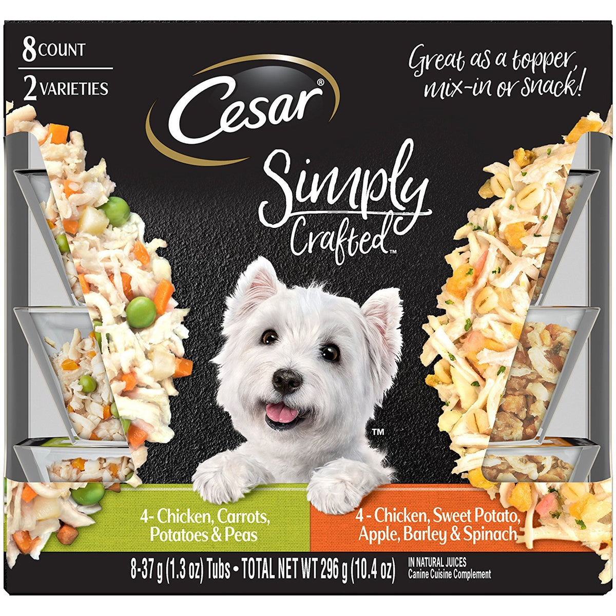 Cesar Simply Crafted Chicken, Carrots, Sweet Potato, Barley & Spinach Variety Pack Adult Wet Dog Food, 1.3 oz., Count of 8