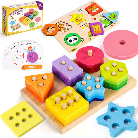 Subtail Montessori Toys for 1 Year Old - Wooden Shape Sorter Baby Toys for 1 2 Year Old - Toddler Toys Puzzles for 1 2 Year Olds Boy Girl | 1St Birthday Gifts for Girl and Boy 12 Months Plus