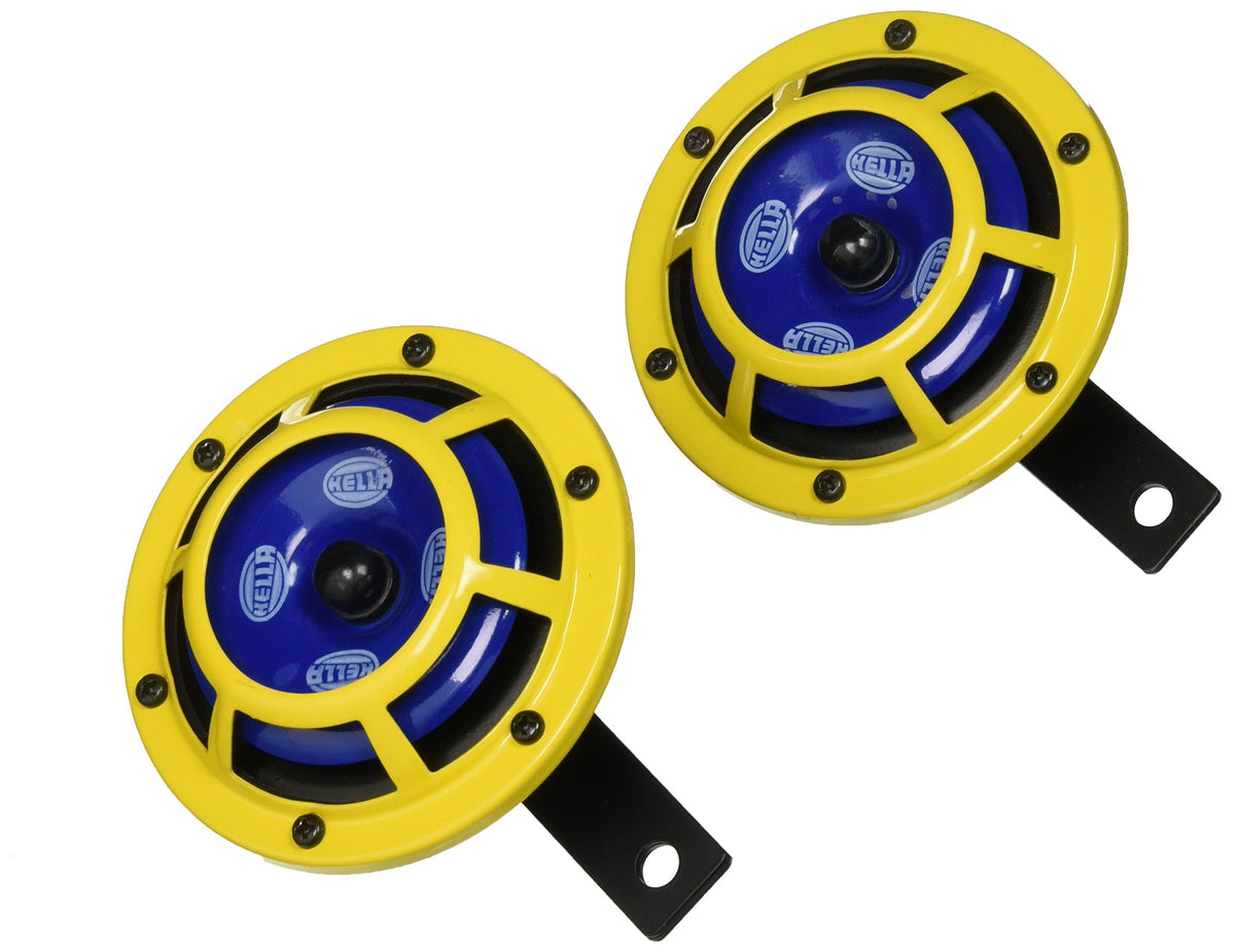 Hella H31000001 114dB 12V Sharptone Panther Dual Horn Kit with Perrin Install Bracket Compatible with 2008-14 Subaru WRX STI (Yellow)