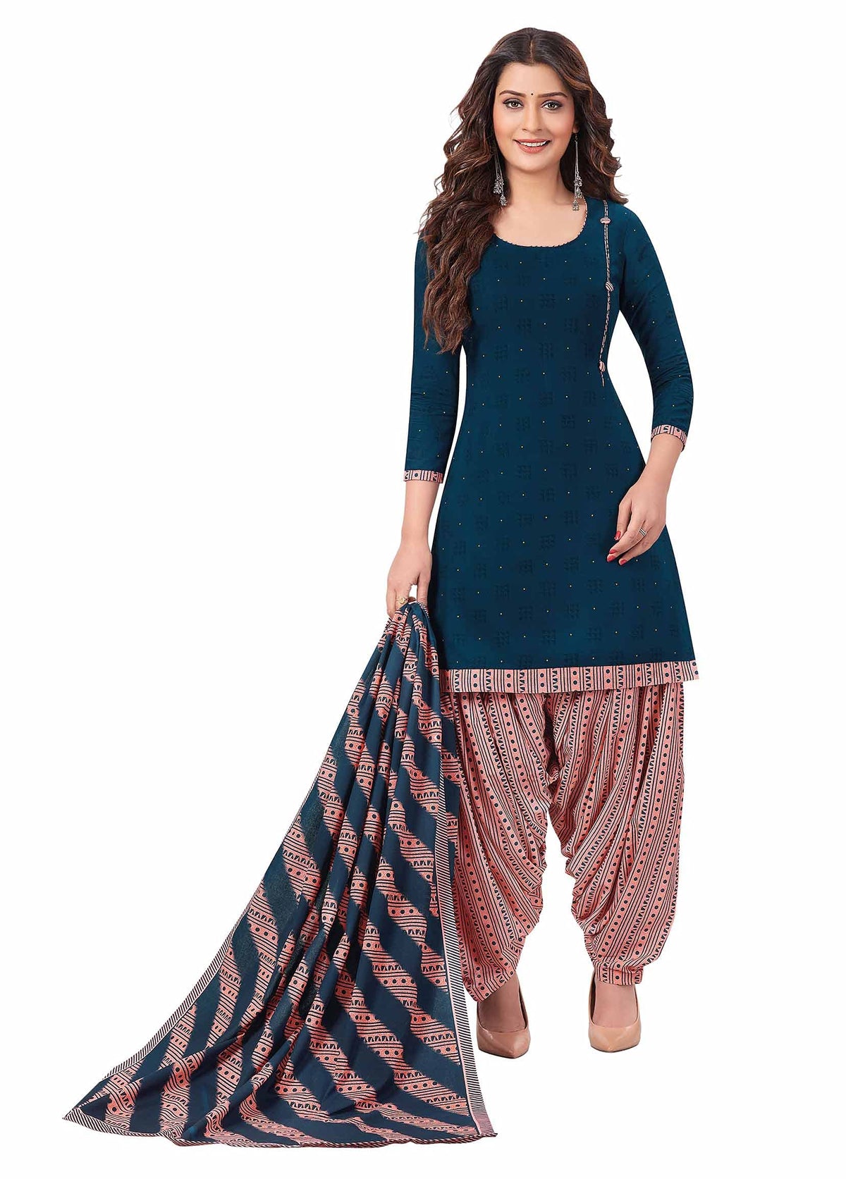Miraan Women's Cotton Printed Readymade Salwar Suit XX-Large Blue