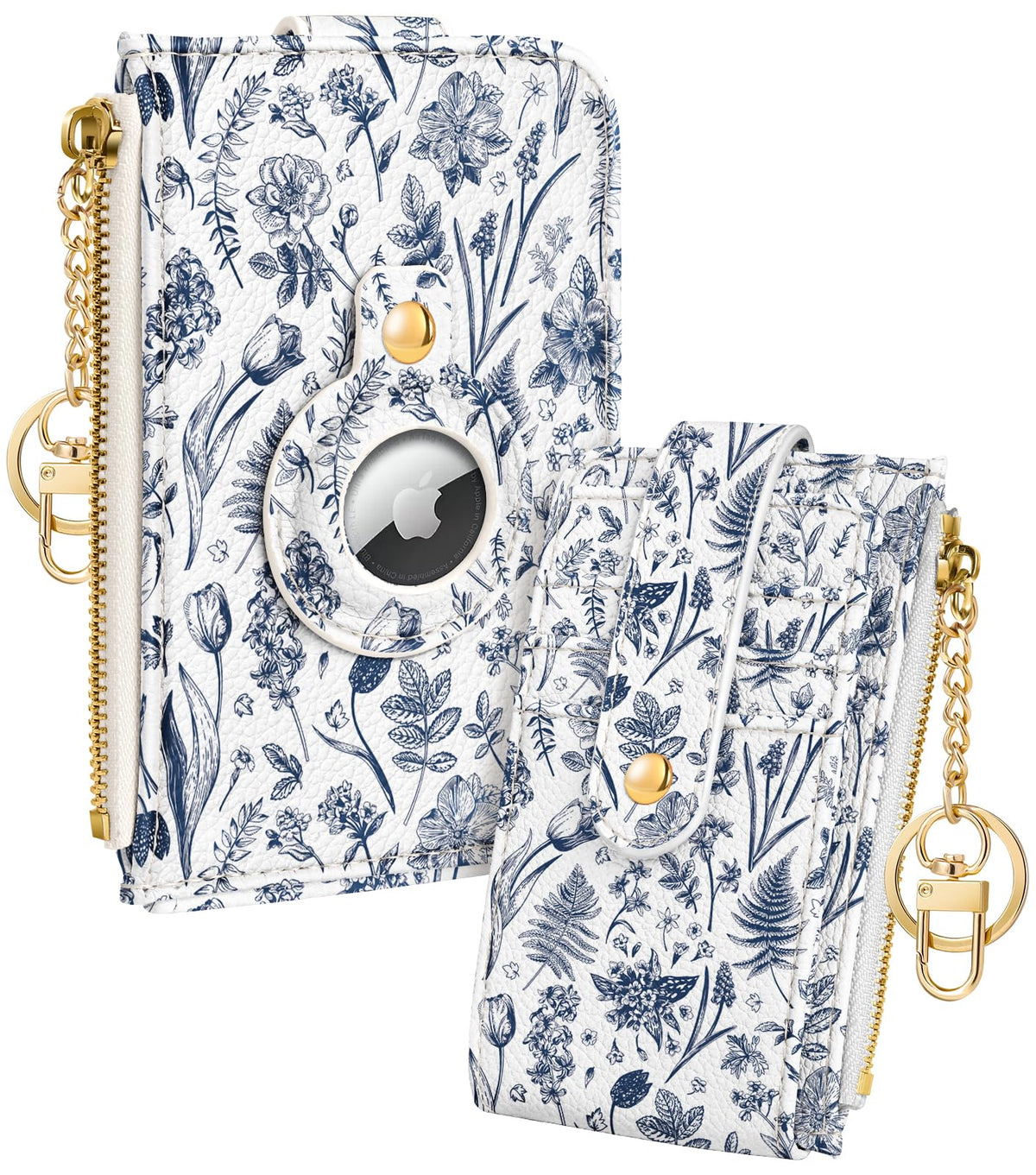 Miss Adola Cute Card Wallet Women with AirTag Holder - Aesthetic Small Wallets RFID Credit Cardholder with Keychain, Line Flower, Line Flower
