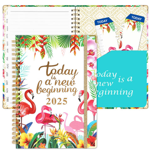Toplive 2025 Calendar Planner A5 Weekly/Monthly Planner with Monthly Tabs,A5 Diary Spiral Bound Week to View, Weekly Planner Notebook with Bookmark, Organiser Planner for Life Work Balance Flamingo