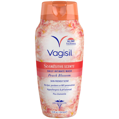 Vagisil Scentsitive Scents Daily Feminine Intimate Wash For Women, Plus Chamomile, All-Day Freshness, Hypoallergenic, skin-friendly Peach Blossom Scent, 354ml